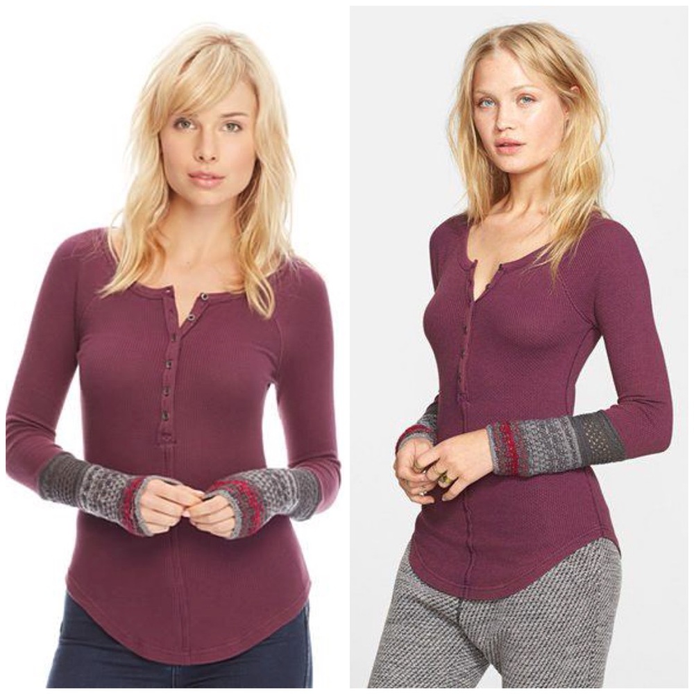 Free People Newbie Ski Lodge Cuff Thermal Top Berry SZ S EUC!